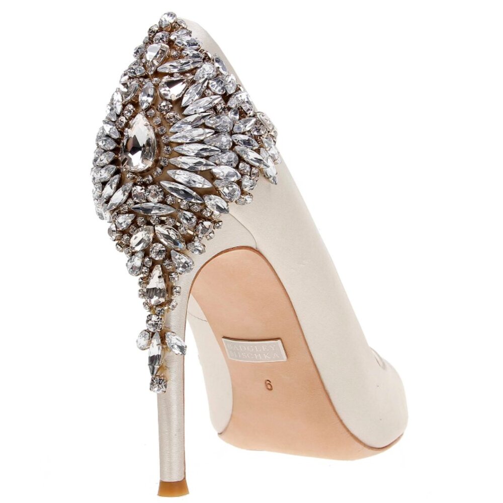 Badgley Mischka Ivory Satin Crystal-Embellished Stiletto Heels